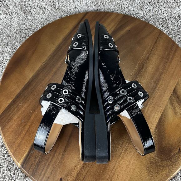 SIZE 9 - Steve Madden Graya Women's Patent Leather Flat Black Faux Strappy NEW - Picture 7 of 11